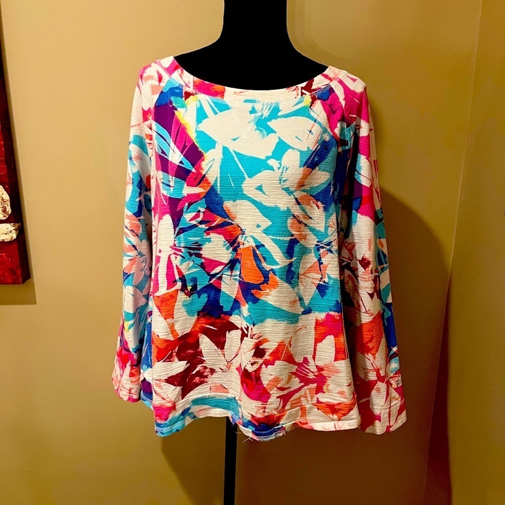 TALBOTS UPF 50+ SLUB TERRY COLORFUL FLORAL SWEATSHIRT, size XL